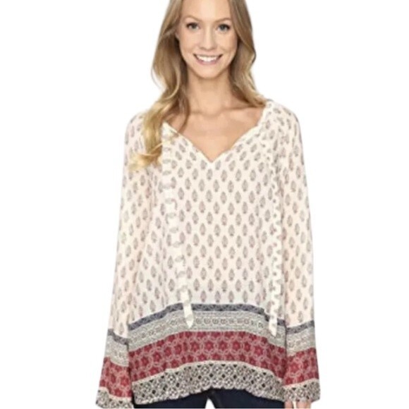 Sanctuary Womens Mori Printed Boho Bell Sleeves Peasant Top Blouse  size M - Picture 1 of 6